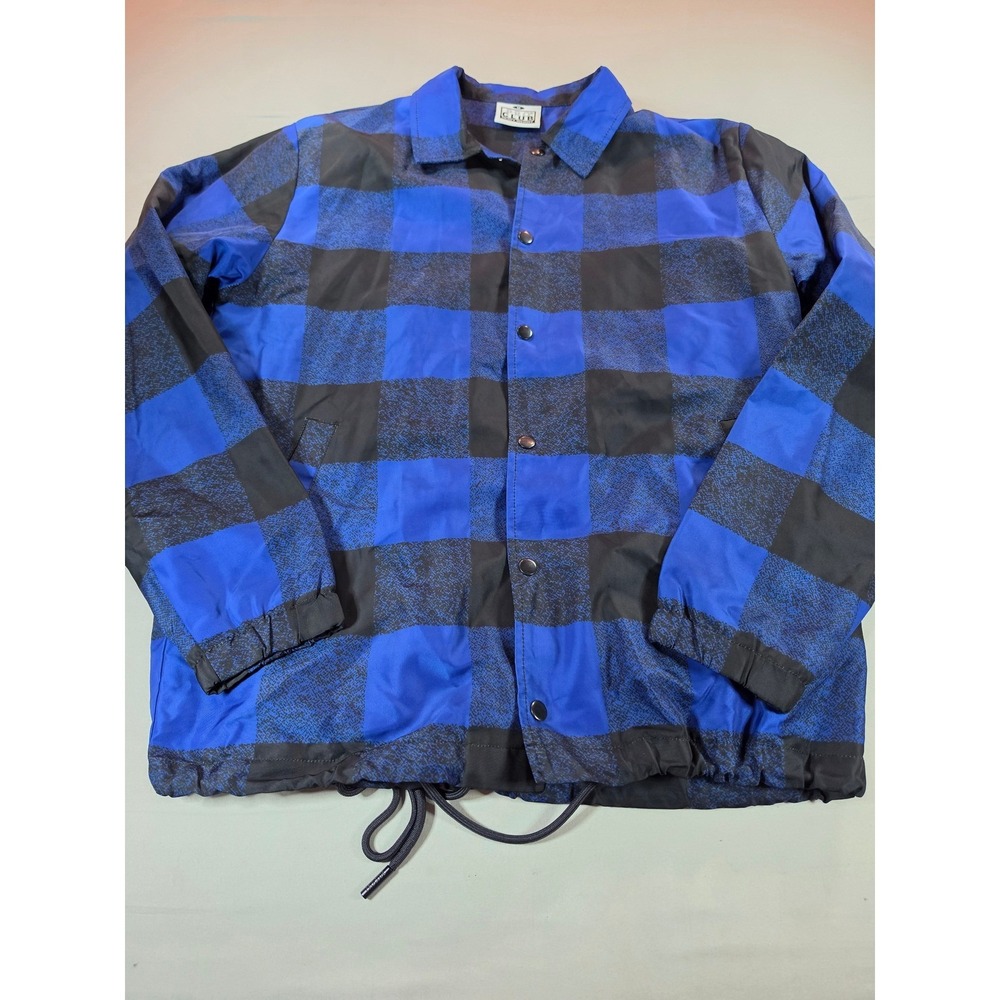 Pro Club Heavy Weight Mens Blue Black Buffalo Plaid Windbreaker Jacket Medium